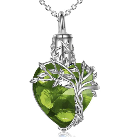 Gemstone Heart Urn with Tree of Life Pendant