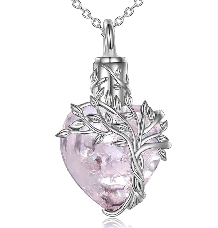 Gemstone Heart Urn with Tree of Life Pendant