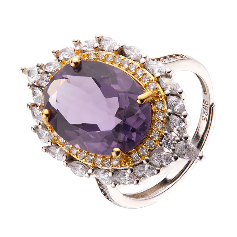 Women's S925 Silver Amethyst Ring with Natural Gems