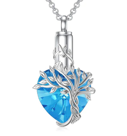 Gemstone Heart Urn with Tree of Life Pendant