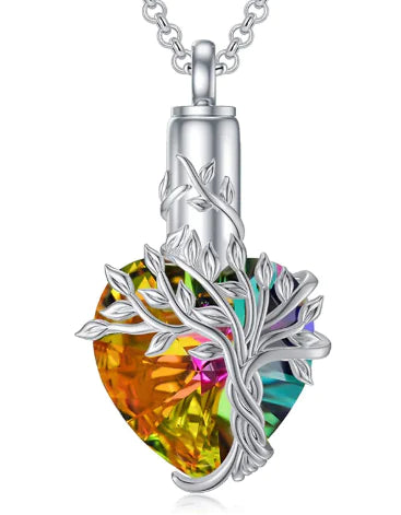 Gemstone Heart Urn with Tree of Life Pendant