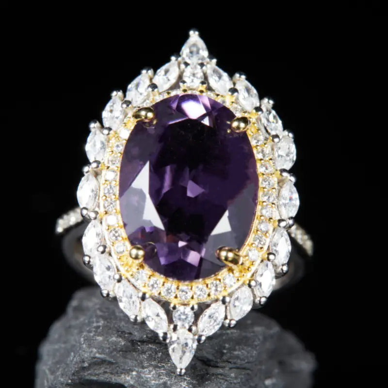 Women's S925 Silver Amethyst Ring with Natural Gems