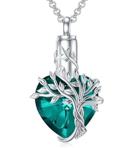 Gemstone Heart Urn with Tree of Life Pendant