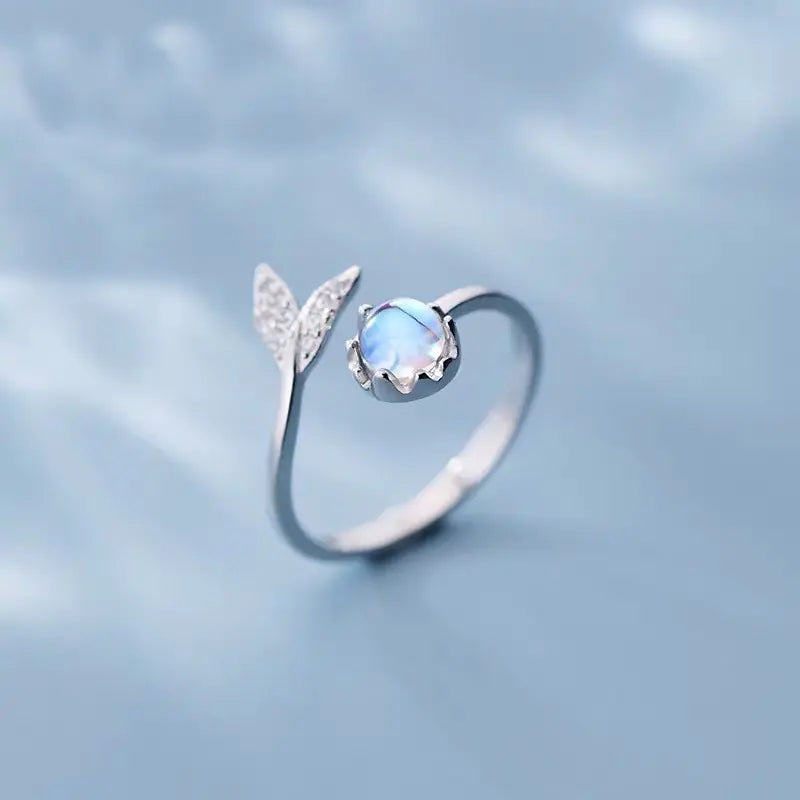 Mermaid Tail Ring with Aurora Moonstone for Women