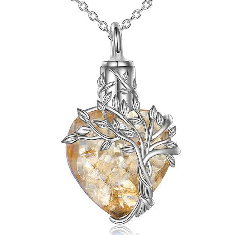 Gemstone Heart Urn with Tree of Life Pendant