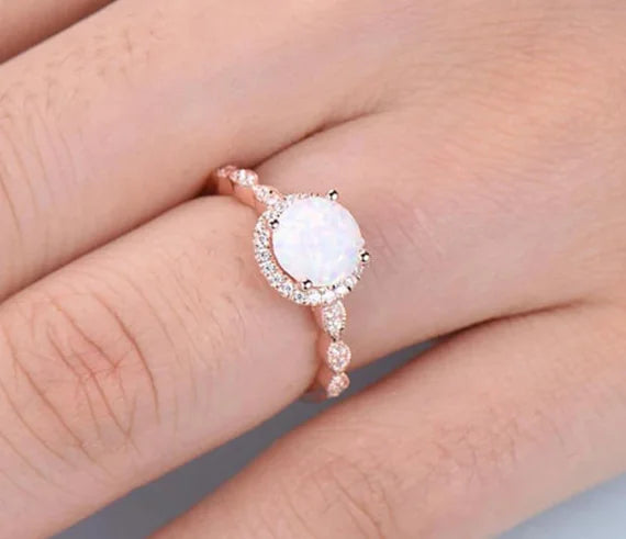 Opal Ring with Diamonds - Women's Wedding Band