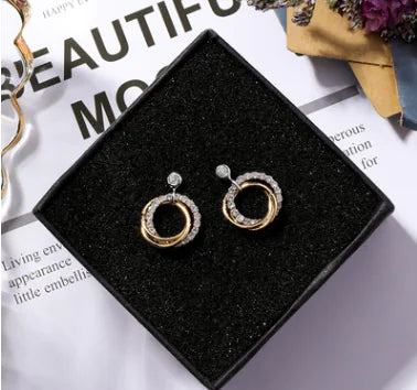 925 Silver Double Ring Diamond Stud Earrings for Women