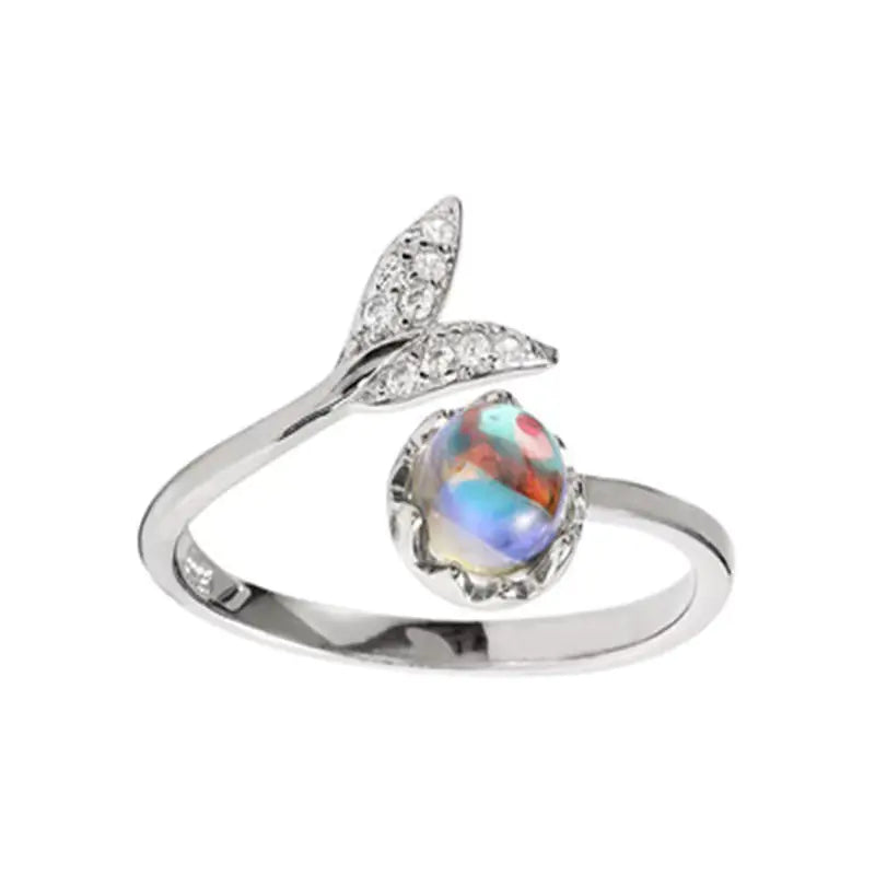 Mermaid Tail Ring with Aurora Moonstone for Women