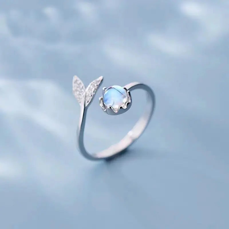 Mermaid Tail Ring with Aurora Moonstone for Women