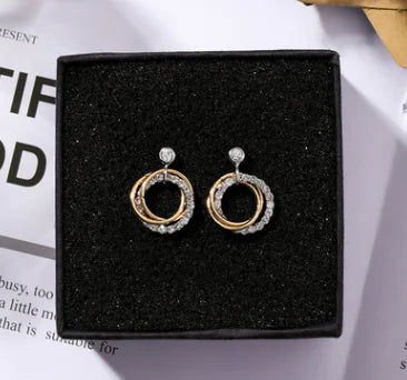 925 Silver Double Ring Diamond Stud Earrings for Women