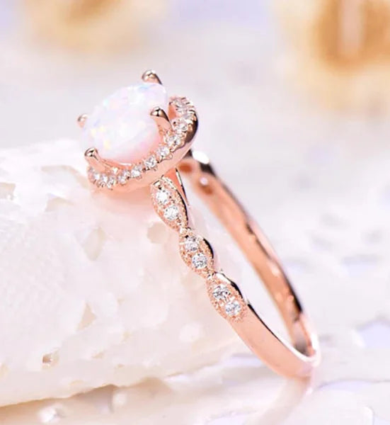Opal Ring with Diamonds - Women's Wedding Band