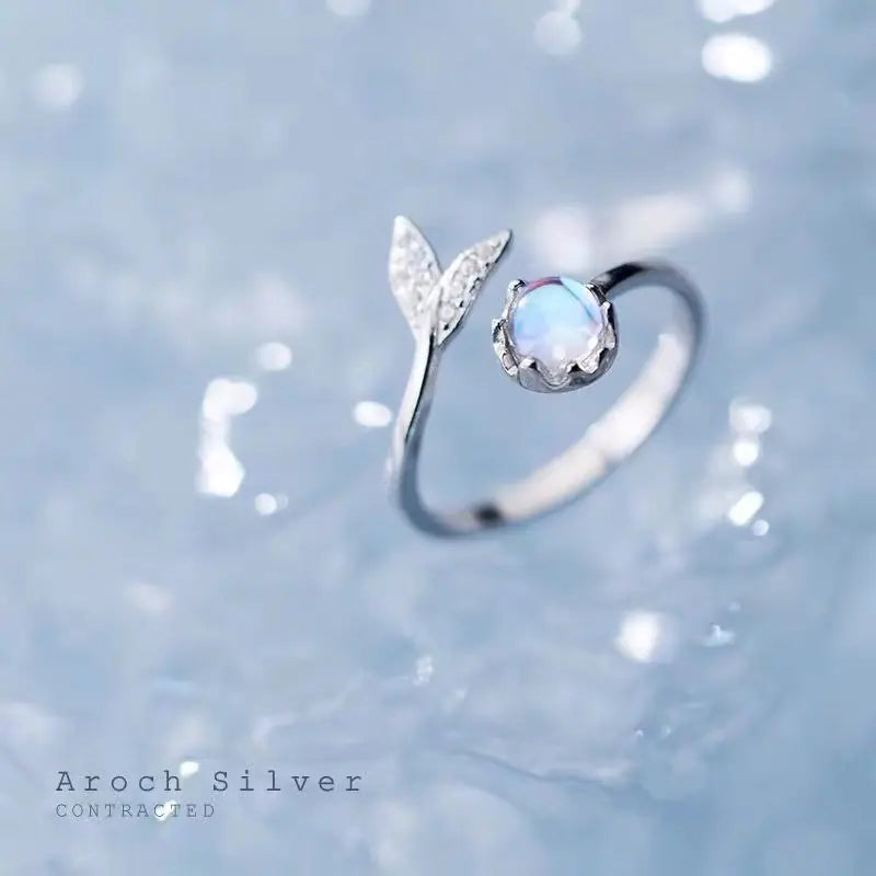 Mermaid Tail Ring with Aurora Moonstone for Women