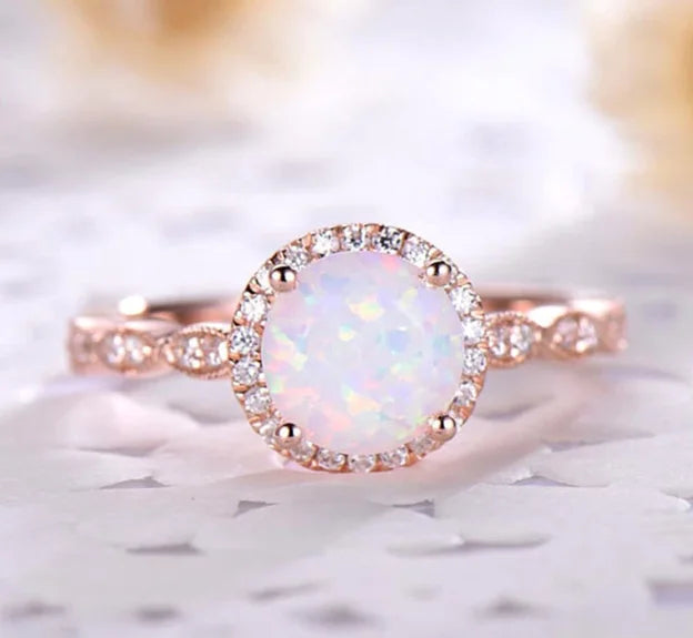 Opal Ring with Diamonds - Women's Wedding Band